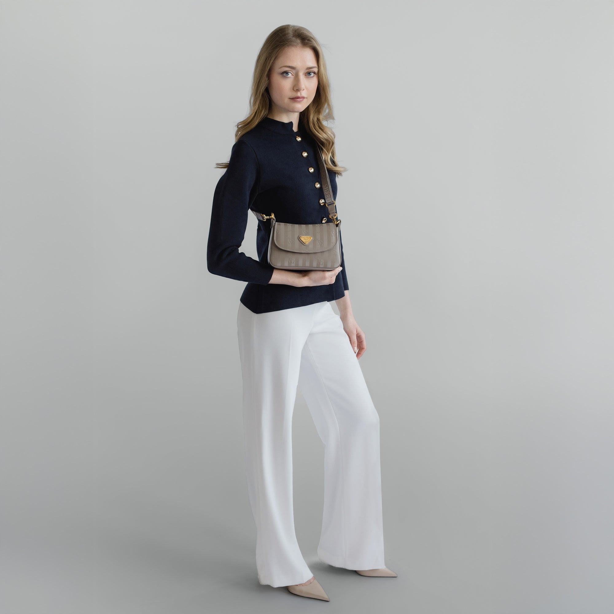 PIZY | Umhängetasche taupe grau/gold