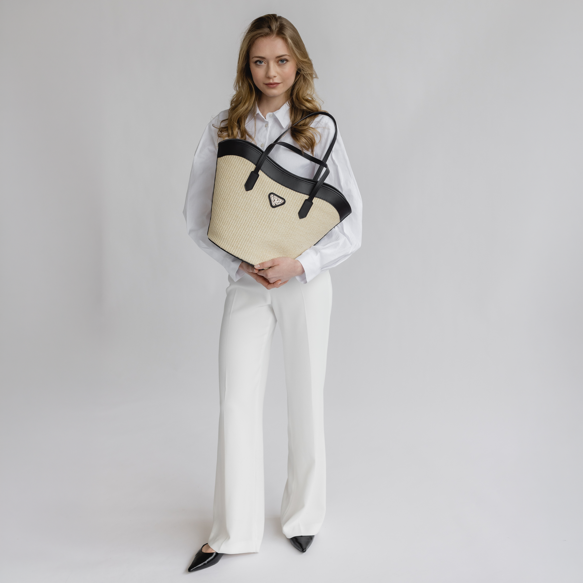 SAINT TROPEZ | Strandtasche Rafia beige/silber - on body