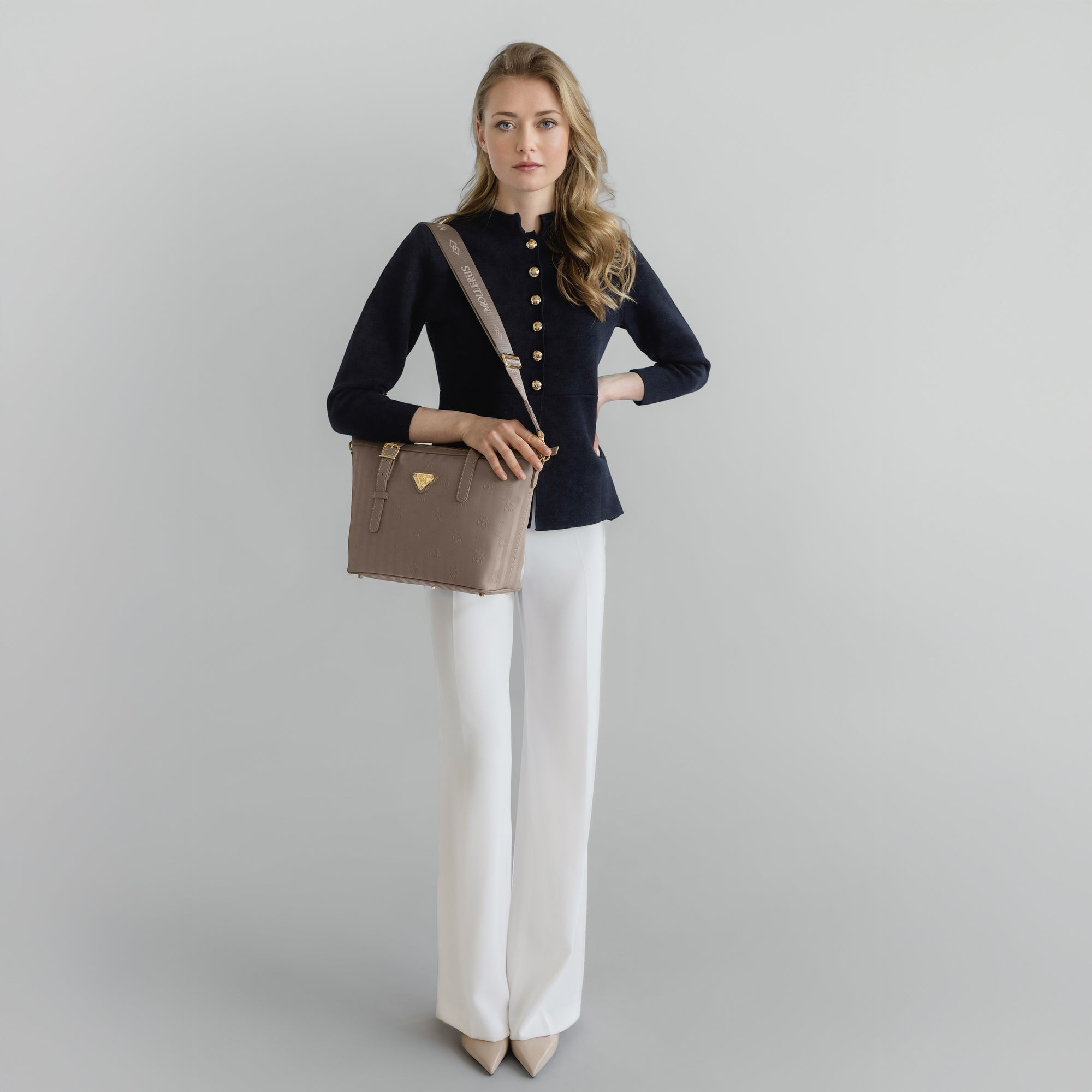 VALLON | Shopper taupe grau/gold - full body 