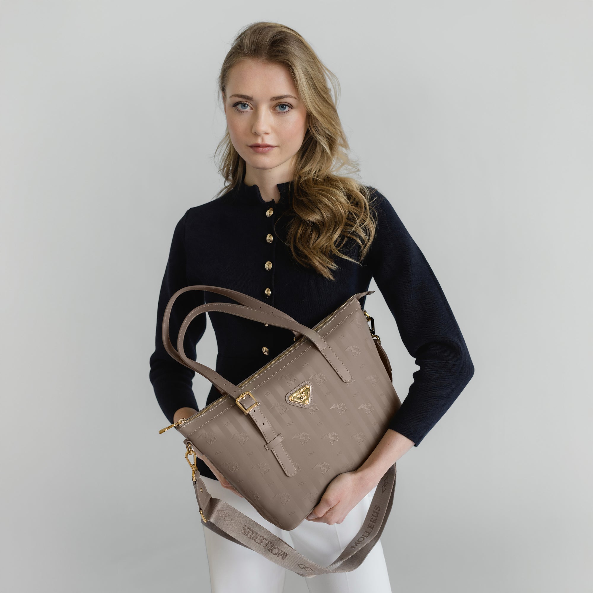 VALLON | Shopper taupe grau/gold - close up