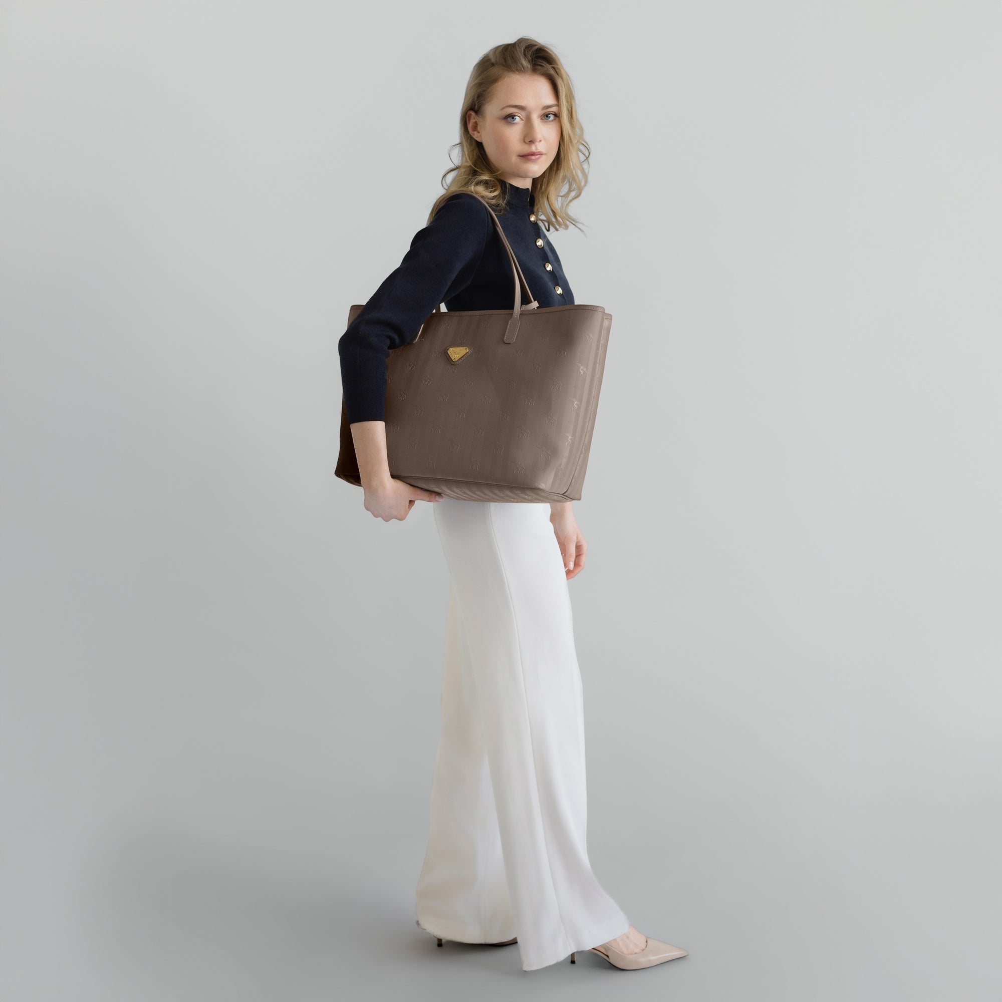 ZUERICH | Shopper taupe grau/gold - full body