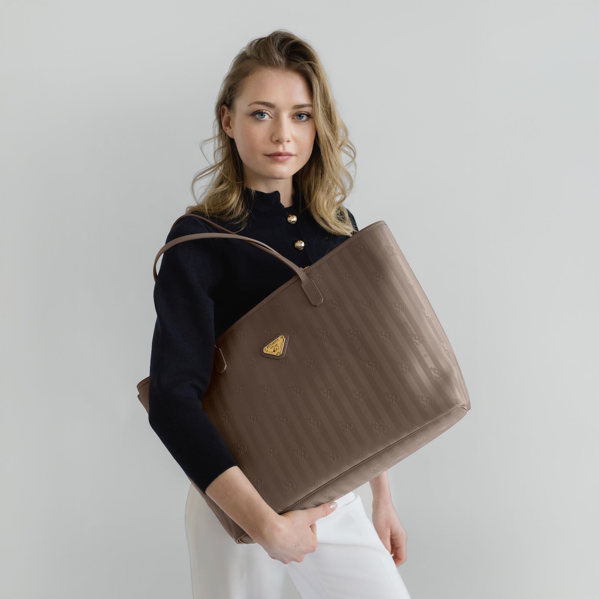 ZUERICH | Shopper taupe grau/gold - close up