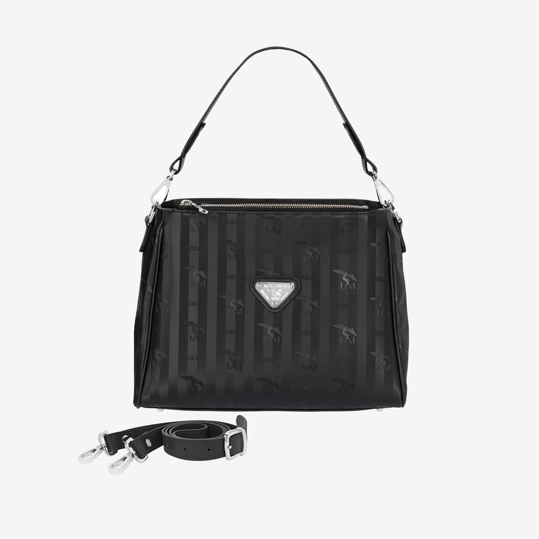 NODS | Schultertasche classic schwarz/silber - FRONTAL