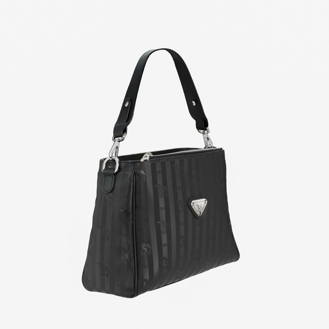 NODS | Schultertasche classic schwarz/silber - SEITLICH