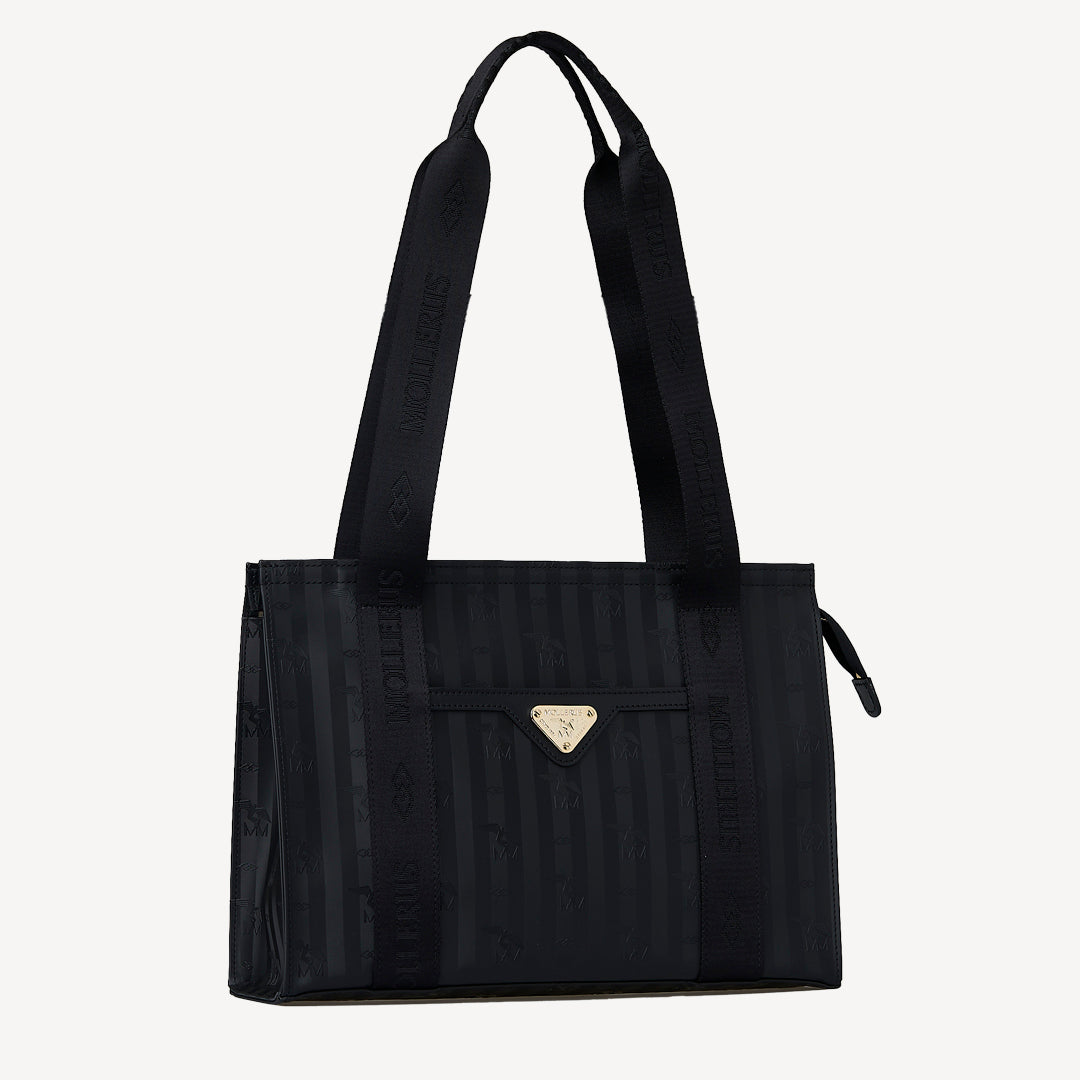 BERLIN | Schultertasche classic schwarz/gold - SEITLICH