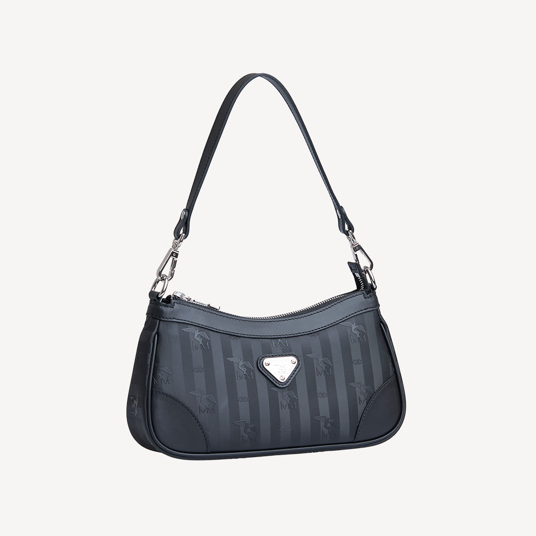 MOIRY | Schultertasche classic schwarz/silber - SEITLICH