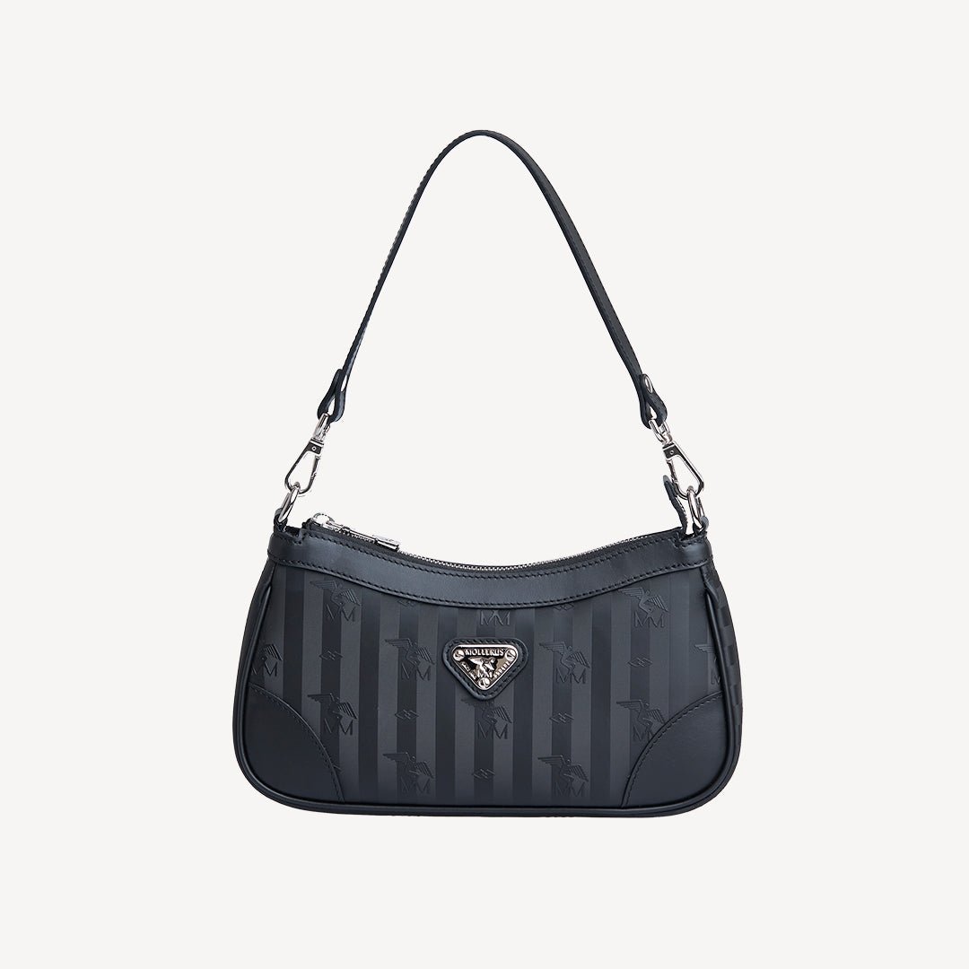 MOIRY | Schultertasche classic schwarz/silber - FRONTAL