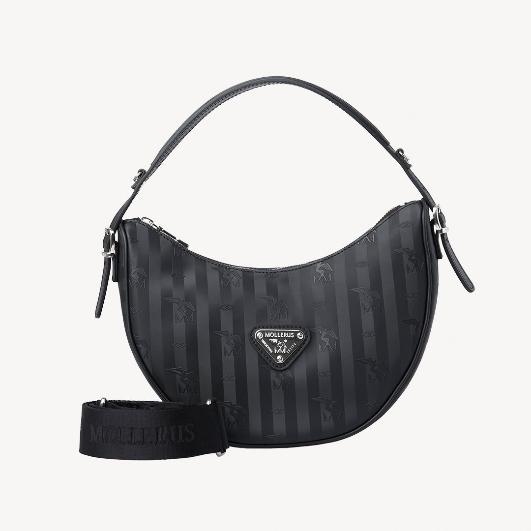 EMMEN | Schultertasche classic schwarz/silber - FRONTAL