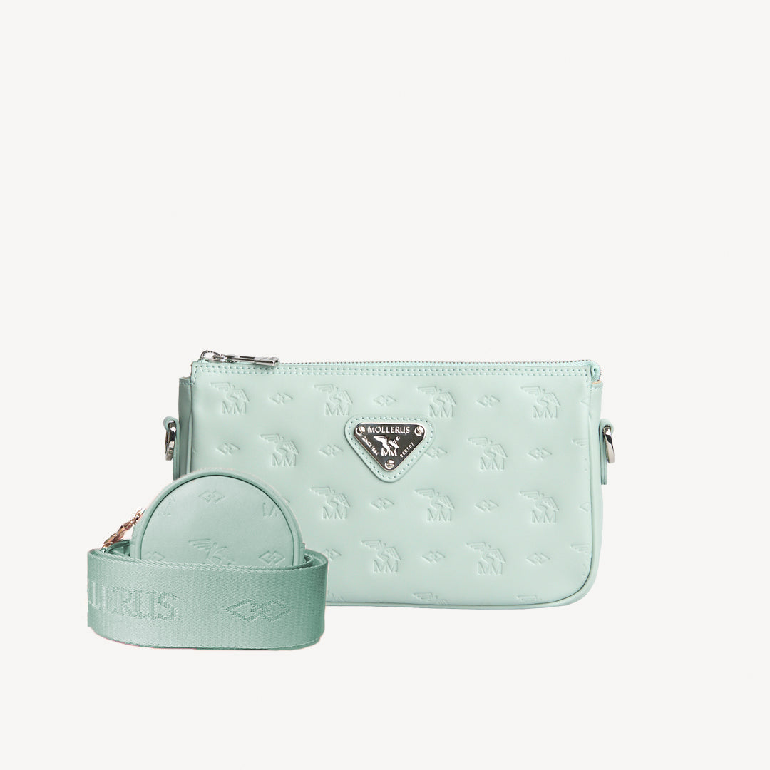 ZELL | Umhängetasche Stampato aquamarine/silber - frontal