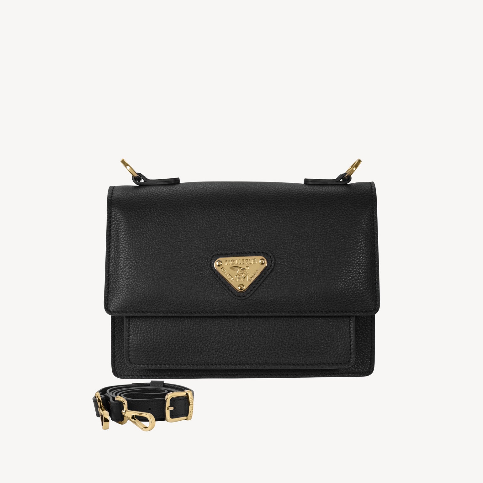 URSY | Umhängetasche Kalbsleder schwarz/gold - frontal