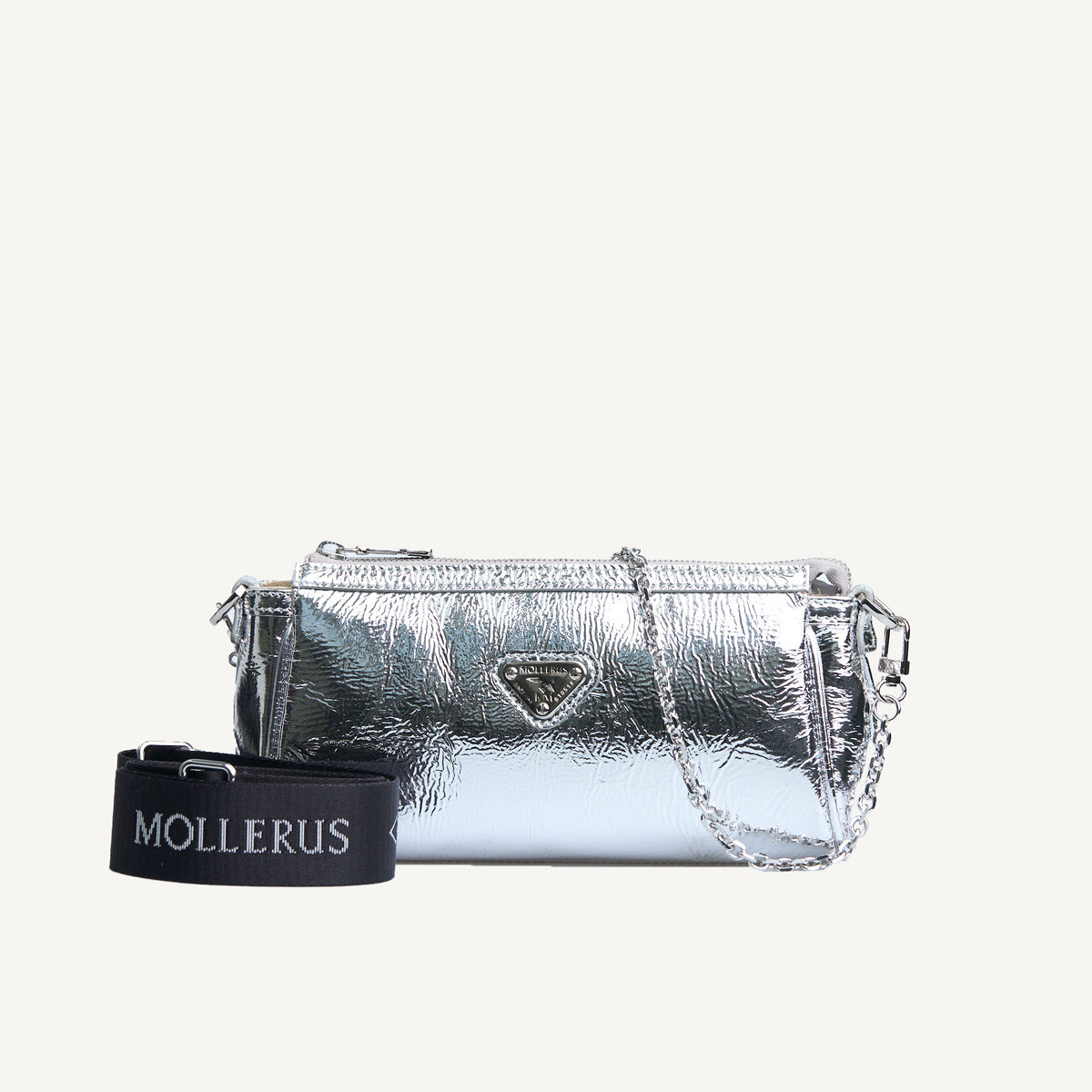 ANDEER | Handtasche Glanzleder silber/silber - FRONTAL