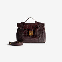 MARLY | Umhängetasche Croco burgundy braun/gold