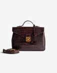 MARLY | Umhängetasche Croco burgundy braun/gold – frontal