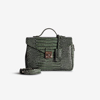 MARLY | Umhängetasche Croco moosgrün/silber