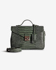MARLY | Umhängetasche Croco moosgrün/silber – frontal