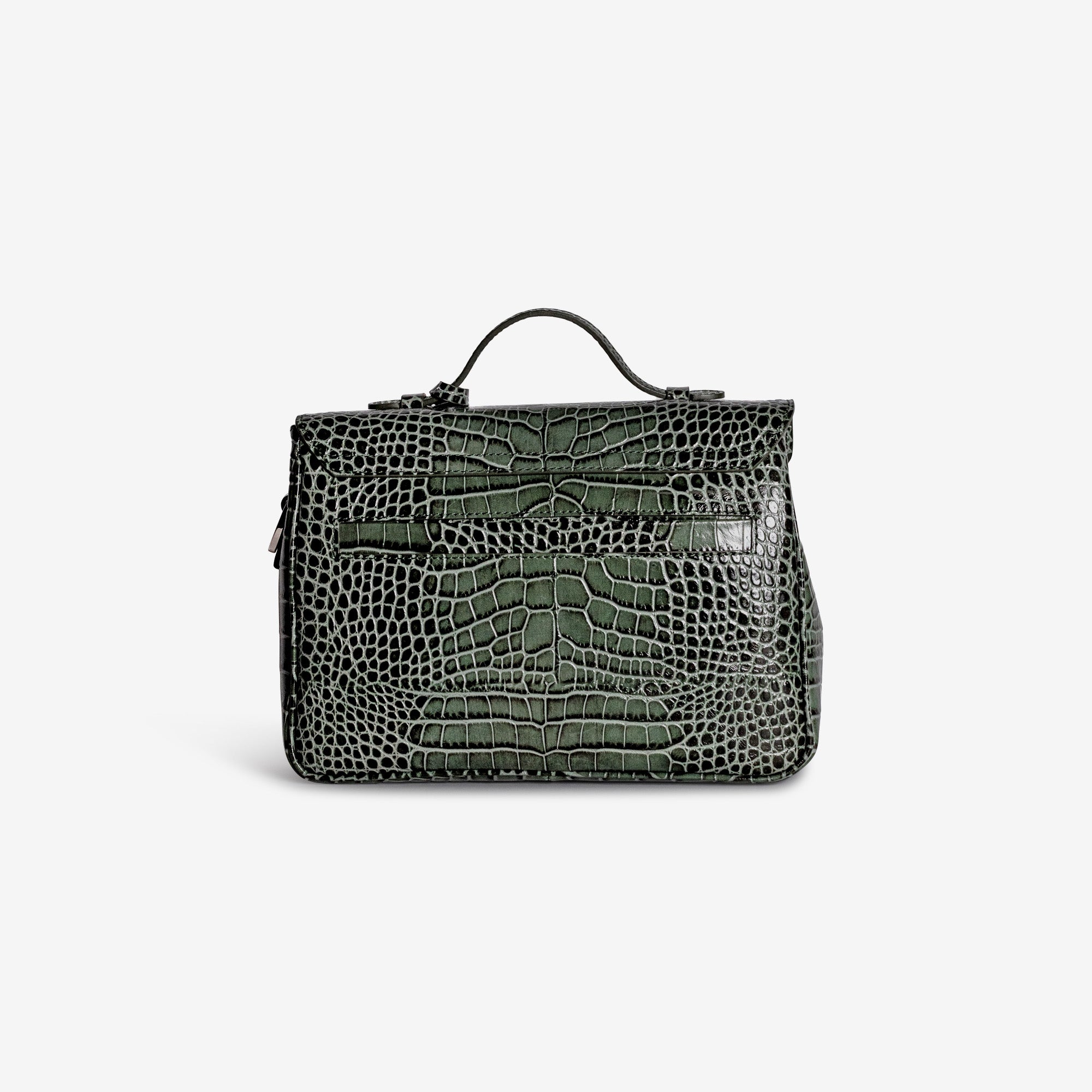 MARLY | Umhängetasche Croco moosgrün/silber – hinten
