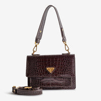 URSY | Umhängetasche Croco burgundy braun/gold