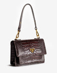 URSY | Umhängetasche Croco burgundy braun/gold – seitlich
