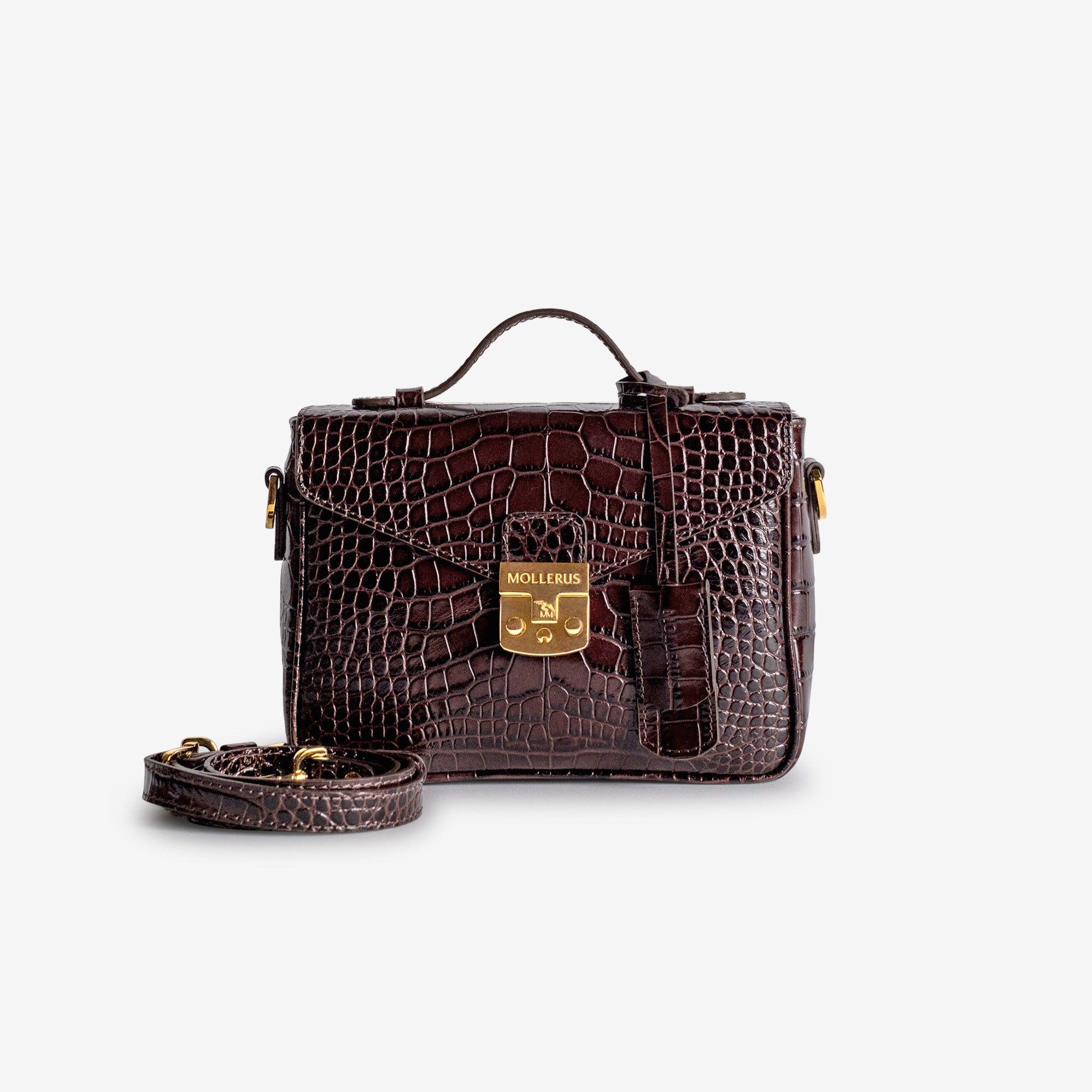 MEYRIN | Umhängetasche Croco burgundy braun/gold - frontal