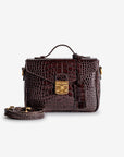 MEYRIN | Umhängetasche Croco burgundy braun/gold - frontal