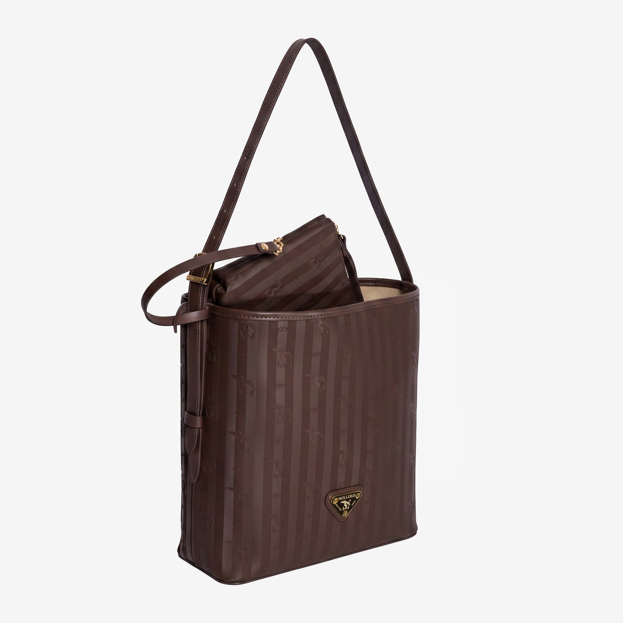 BANNWIL | Beuteltasche terra braun/gold - leicht seitlich 