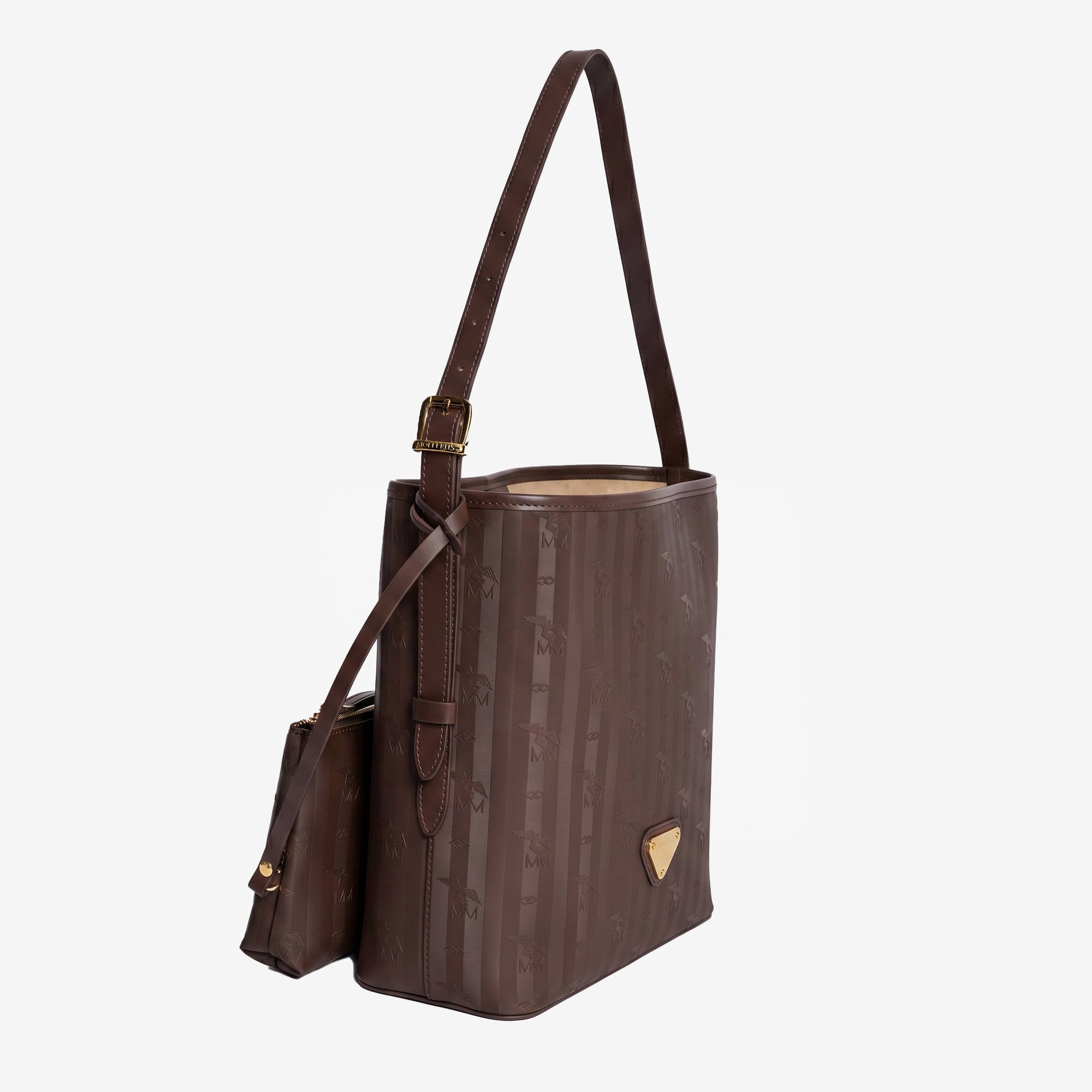 BANNWIL | Beuteltasche terra braun/gold - seitlich 