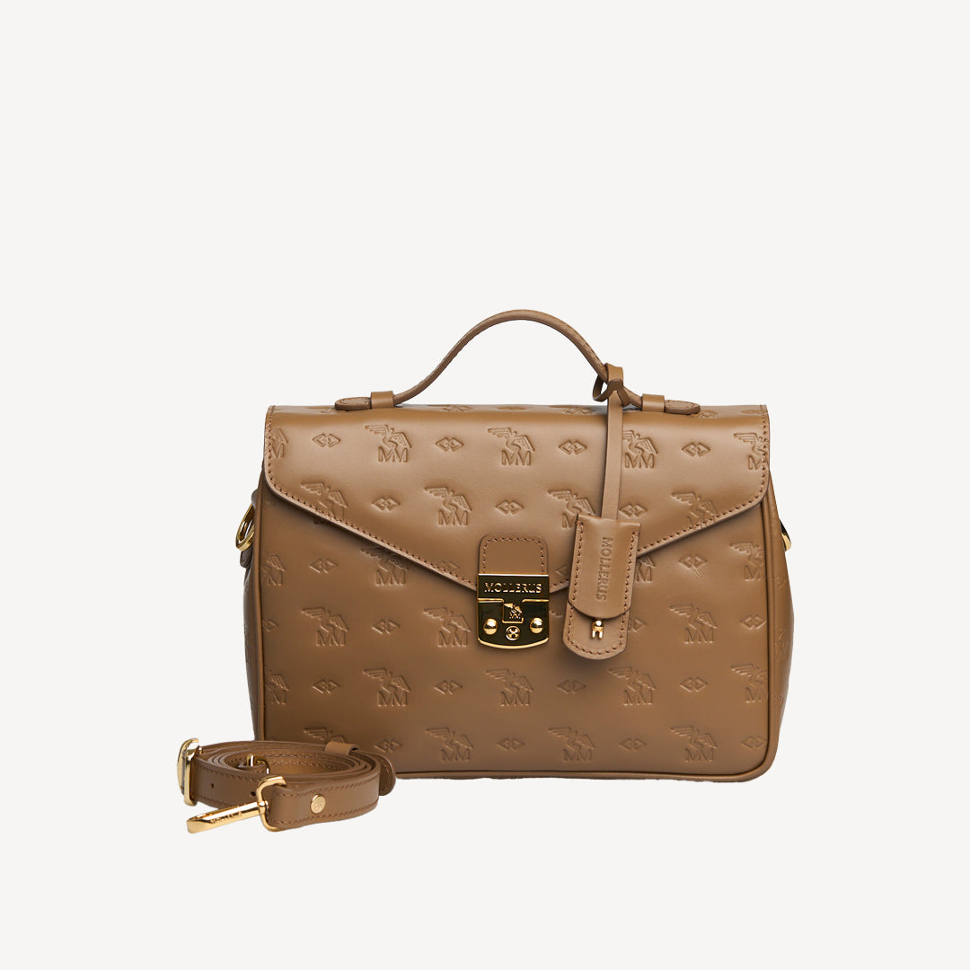 MARLY | Umhängetasche stampato moos braun/gold - FRONTAL