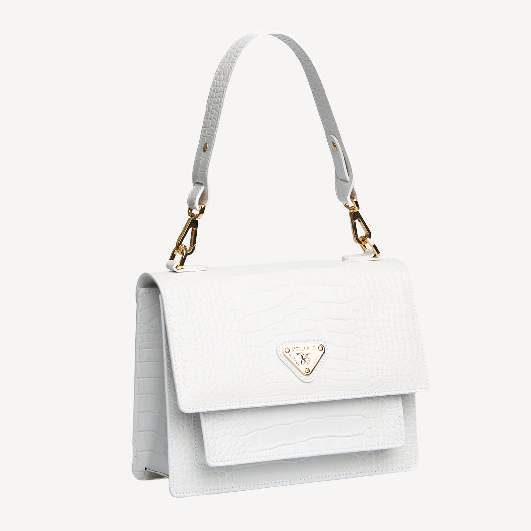 FEY | Schultertasche Croco snow weiss/gold