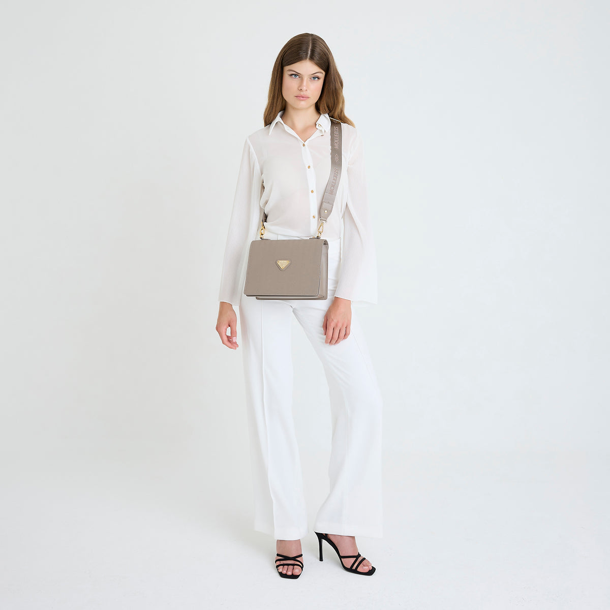 WIL | Umhängetasche taupe grau/gold - full body