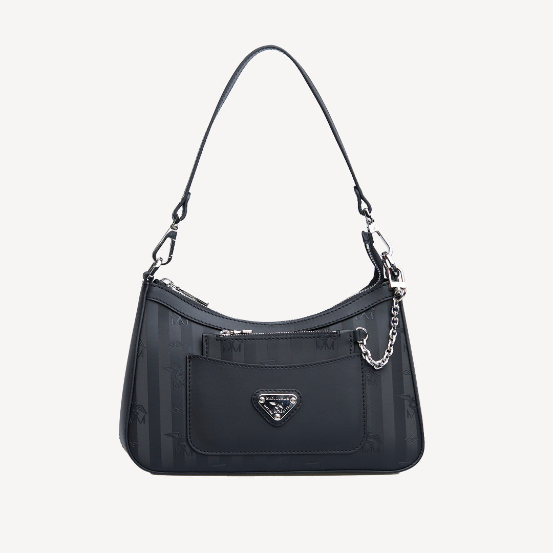CASTIEL | Schultertasche classic schwarz/silber - frontal