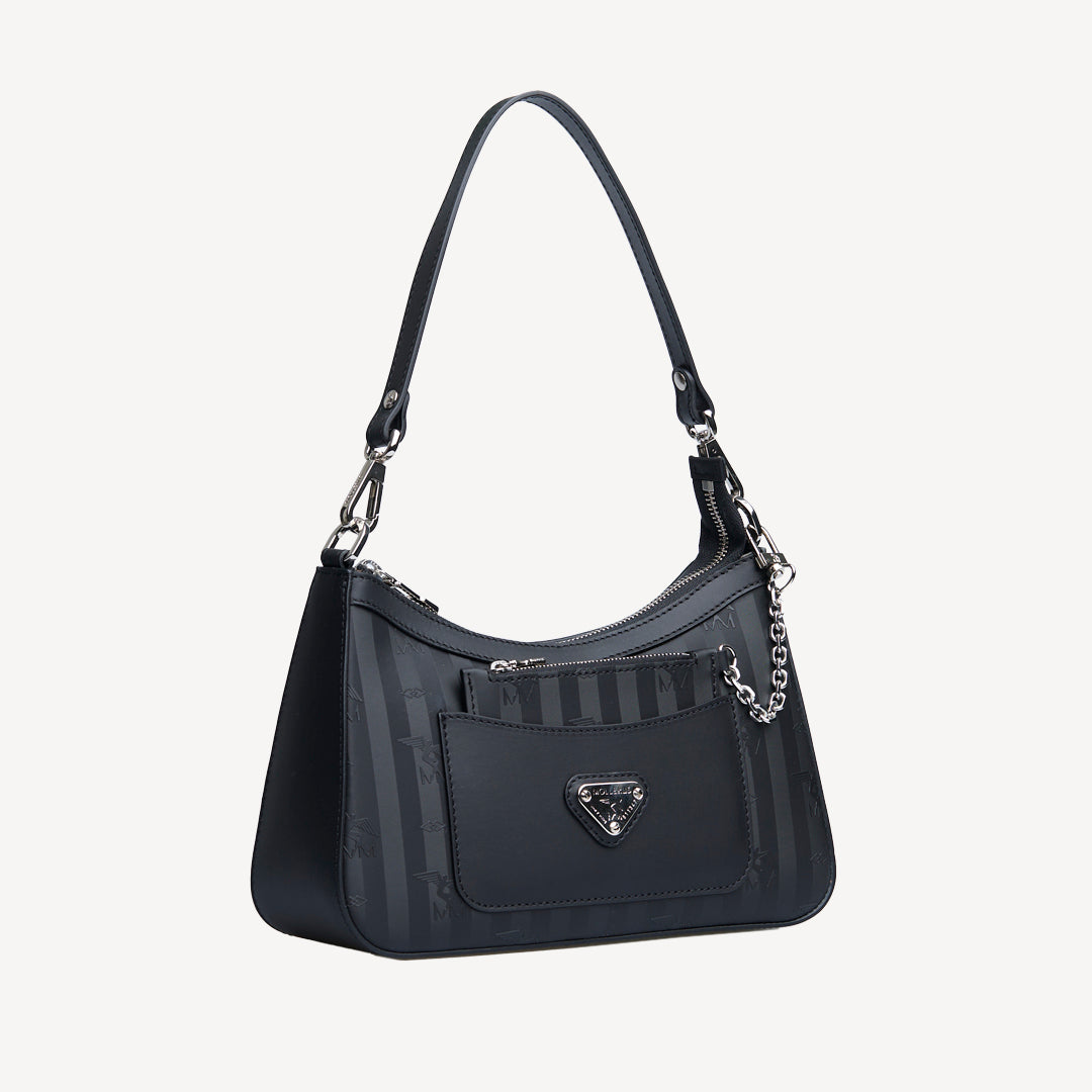 CASTIEL | Schultertasche classic schwarz/silber - seitlich