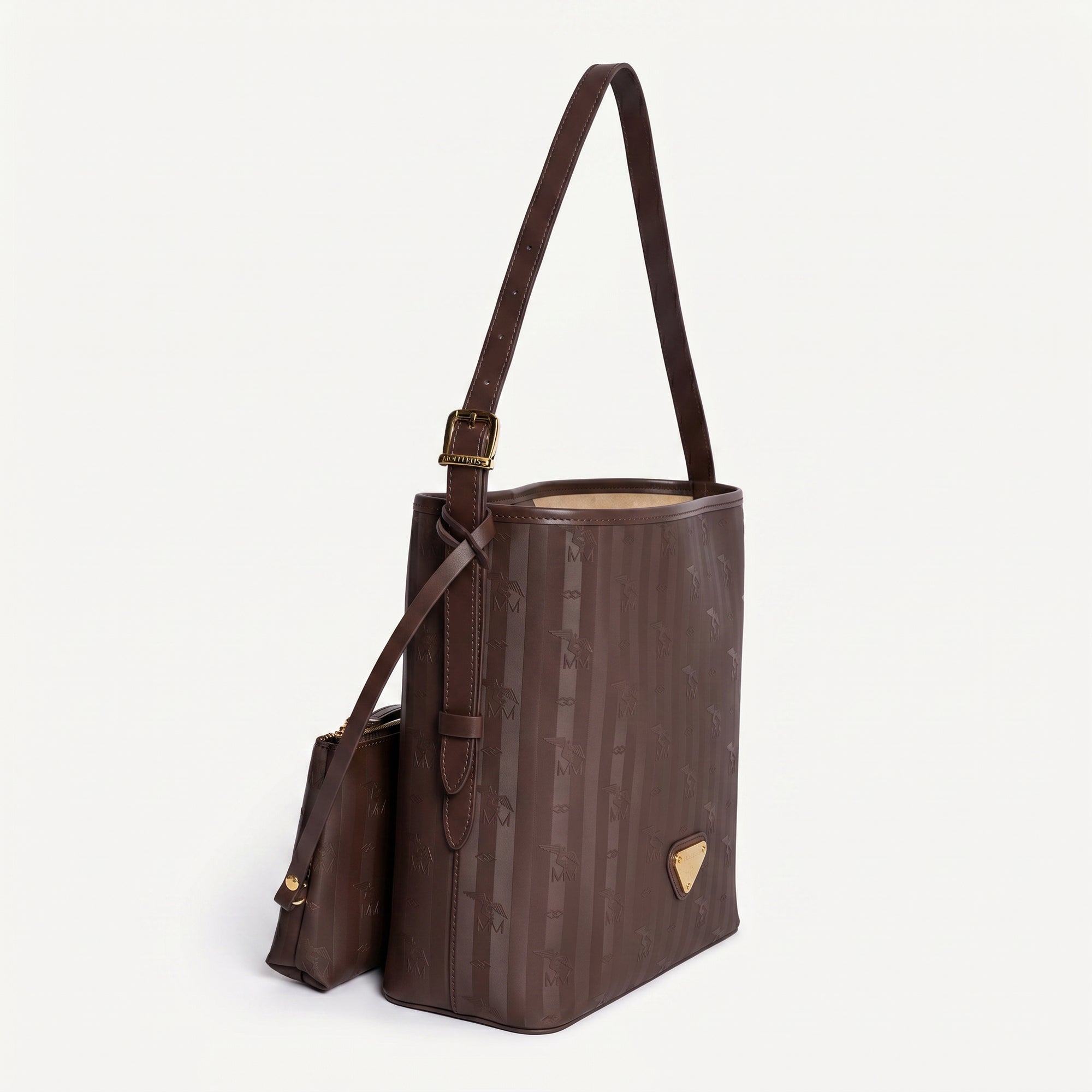BANNWIL | Beuteltasche terra braun/gold - ganz seitlich