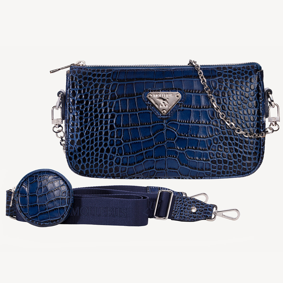ZELL | Umhängetasche Croco Sapphire blau/silber - frontal