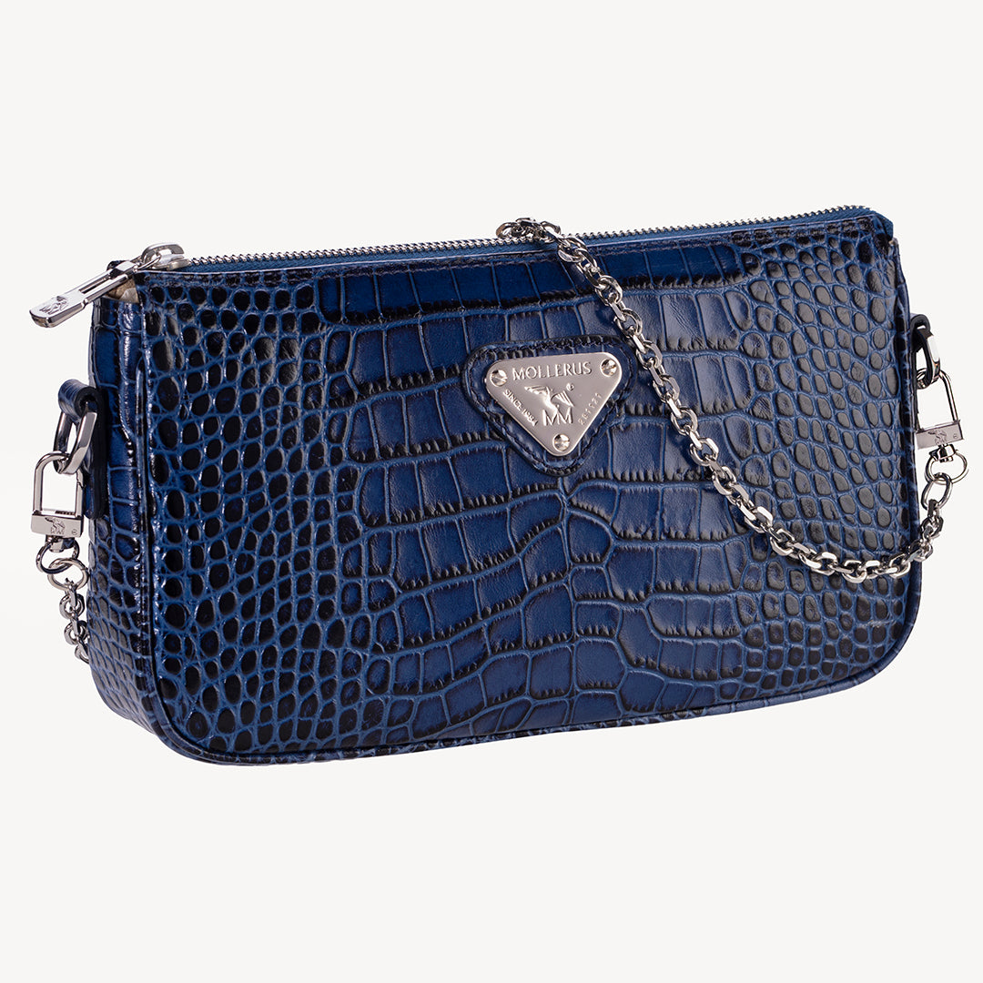 ZELL | Umhängetasche Croco Sapphire blau/silber - seitlich