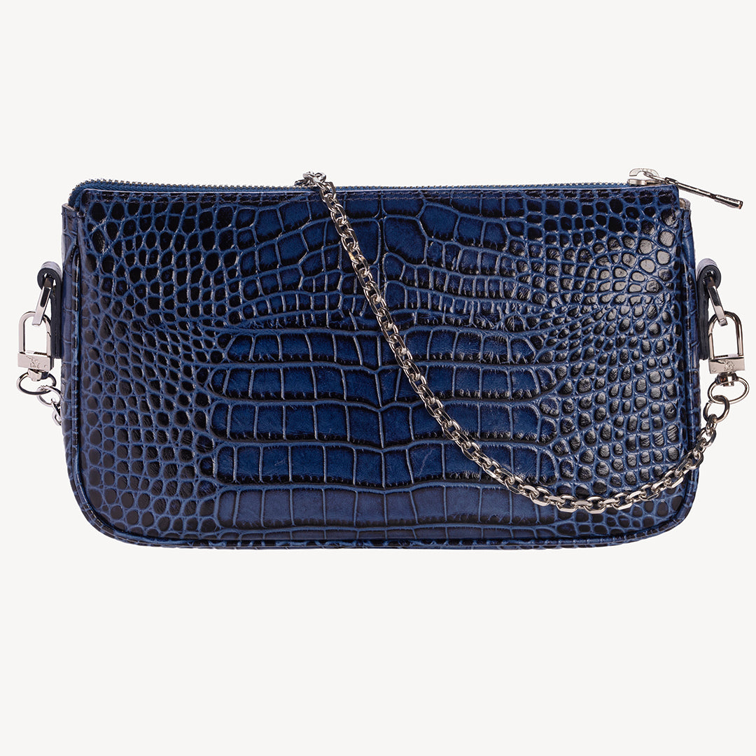 ZELL | Umhängetasche Croco Sapphire blau/silber - von hinten