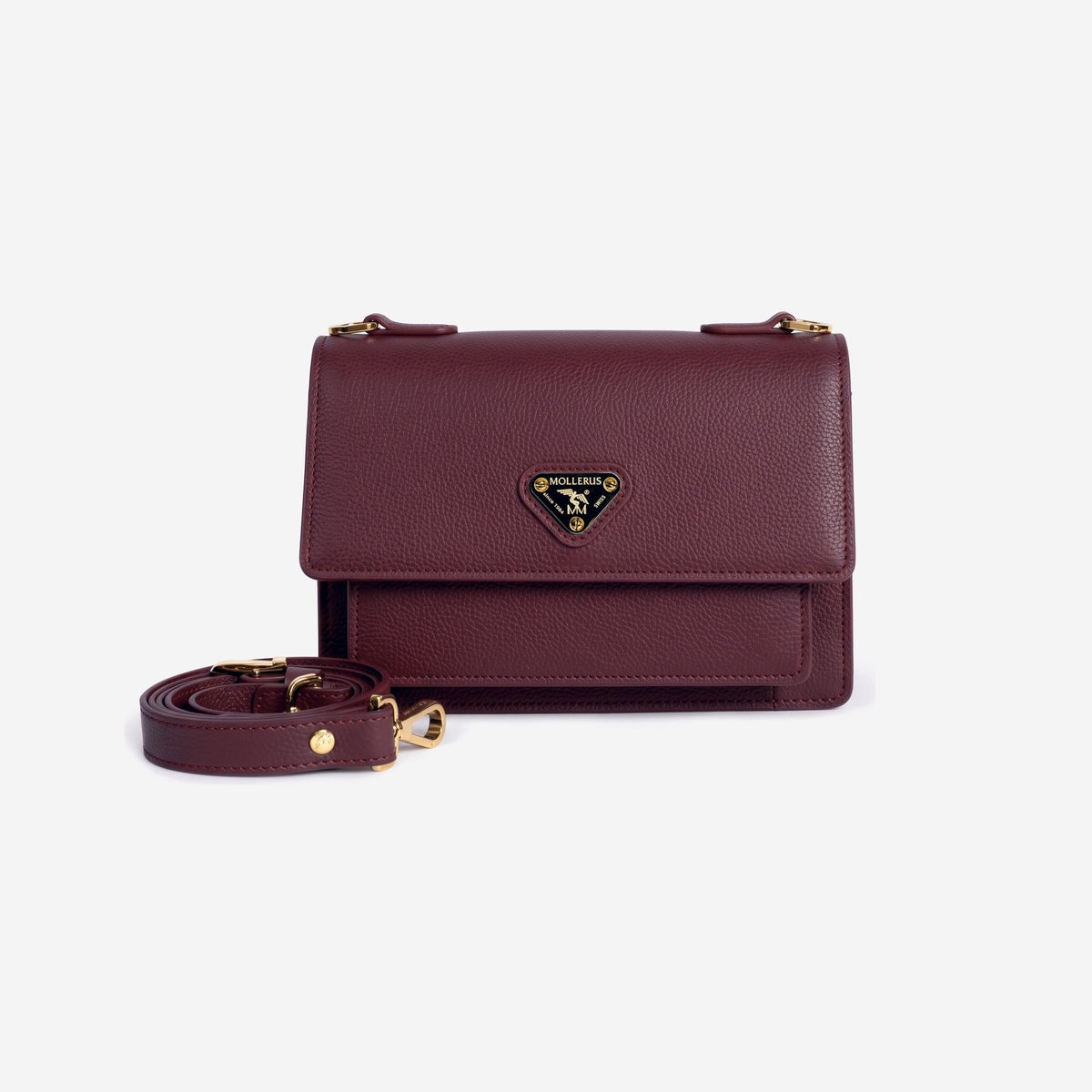 URSY | Umhängetasche Kalbsleder antik rot/gold - frontal 