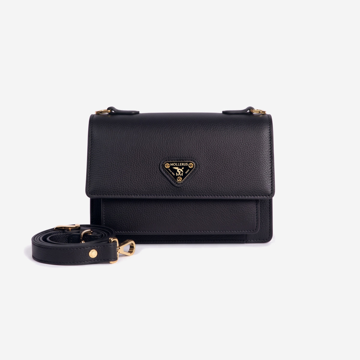 URSY | Umhängetasche Kalbsleder classic schwarz/gold - frontal