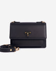 URSY | Umhängetasche Kalbsleder classic schwarz/gold - frontal