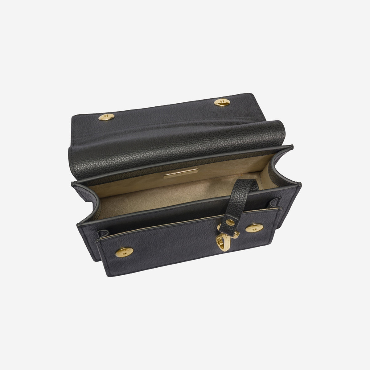 URSY | Umhängetasche Kalbsleder classic schwarz/gold - von innen 