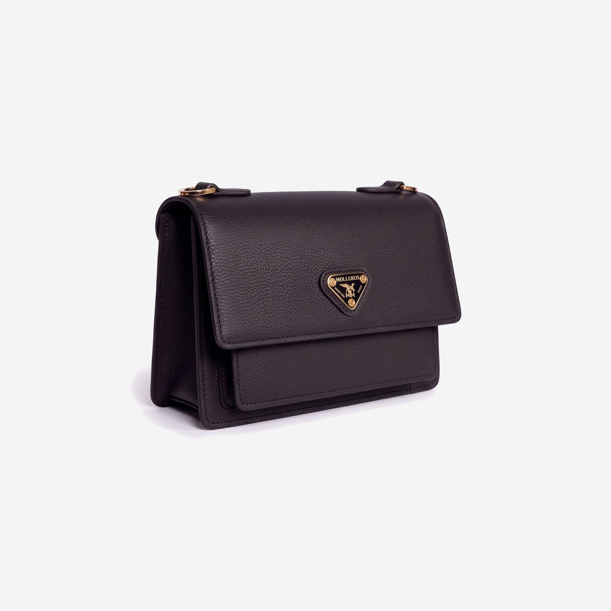 URSY | Umhängetasche Kalbsleder classic schwarz/gold - seitlich