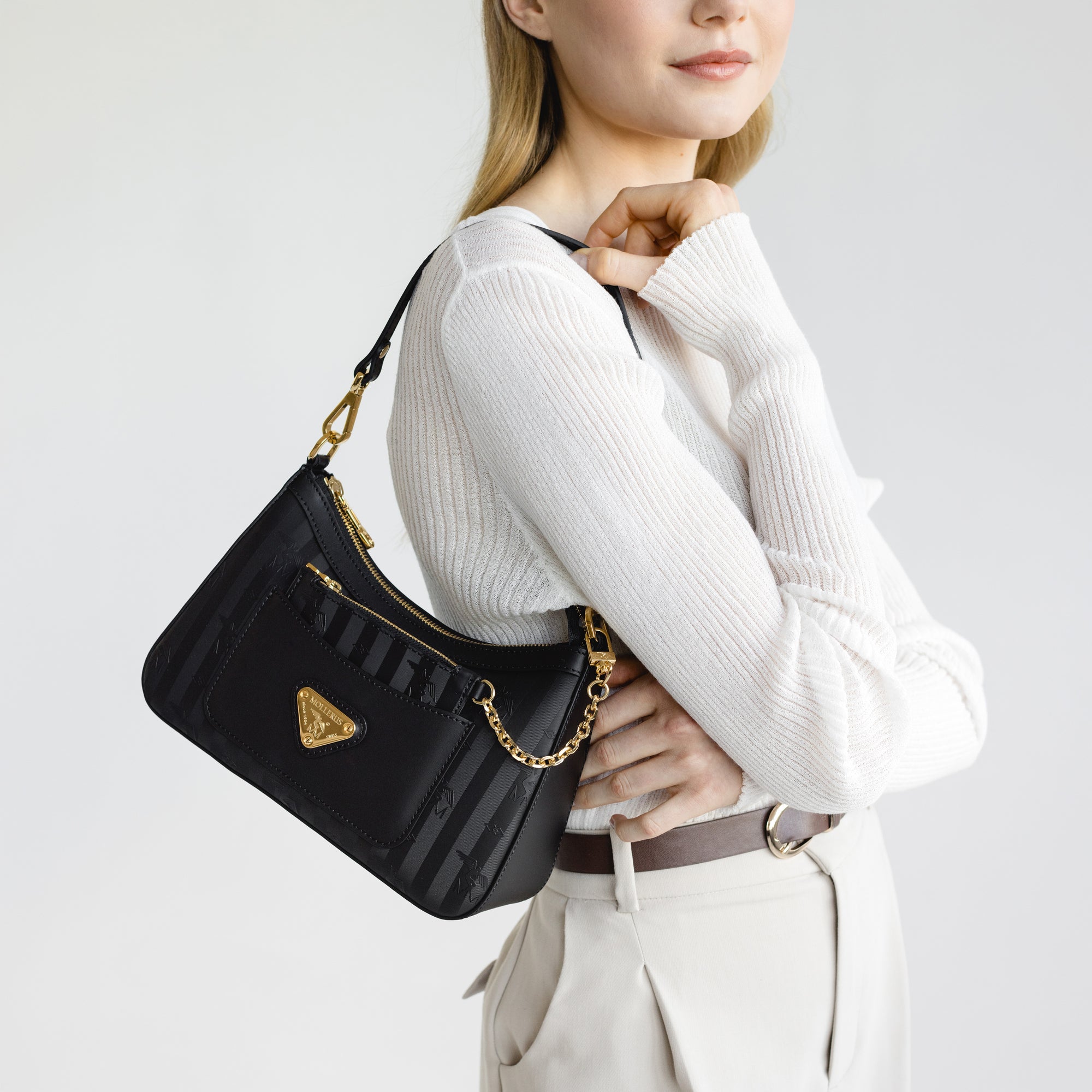 CASTIEL | Schultertasche classic schwarz/gold - detail