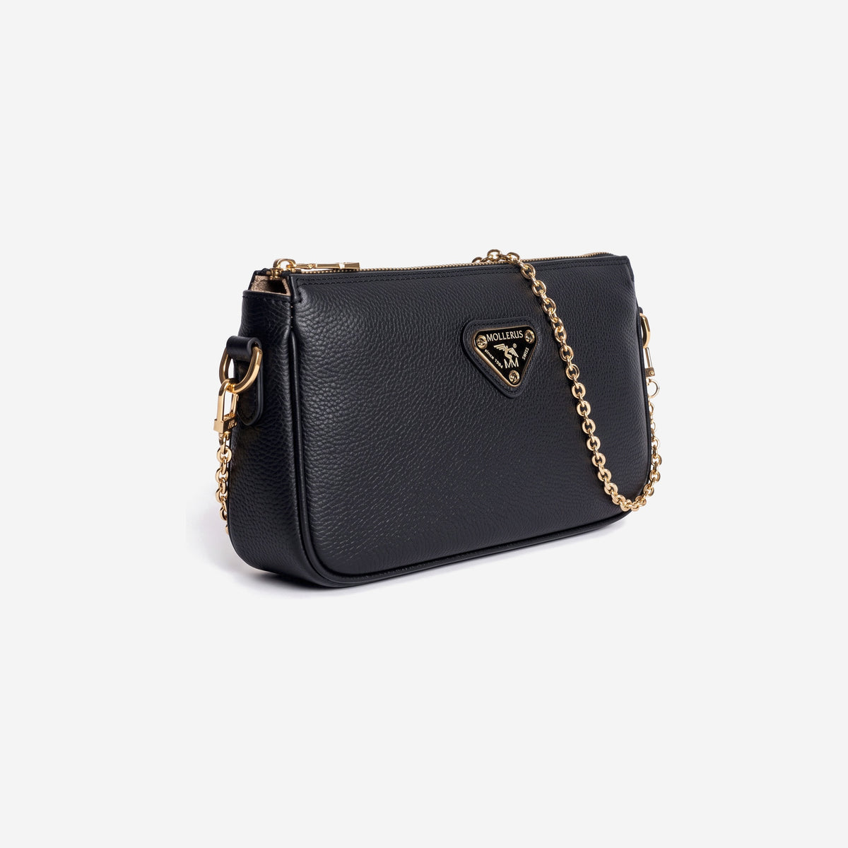 ZELL | Umhängetasche Kalbsleder classic schwarz/gold - seitlich