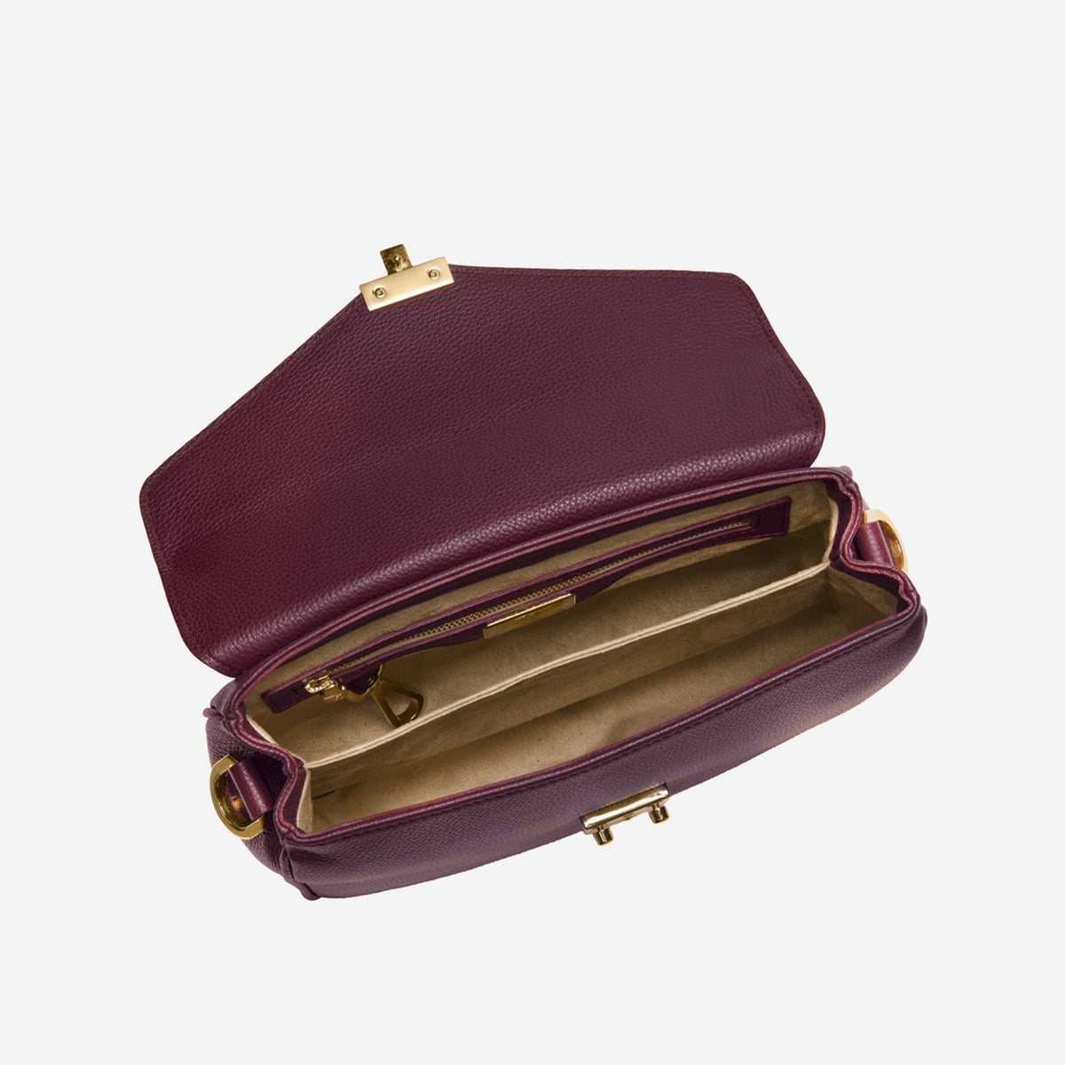 MARLY | Umhängetasche Kalbsleder antik rot/gold - offen 