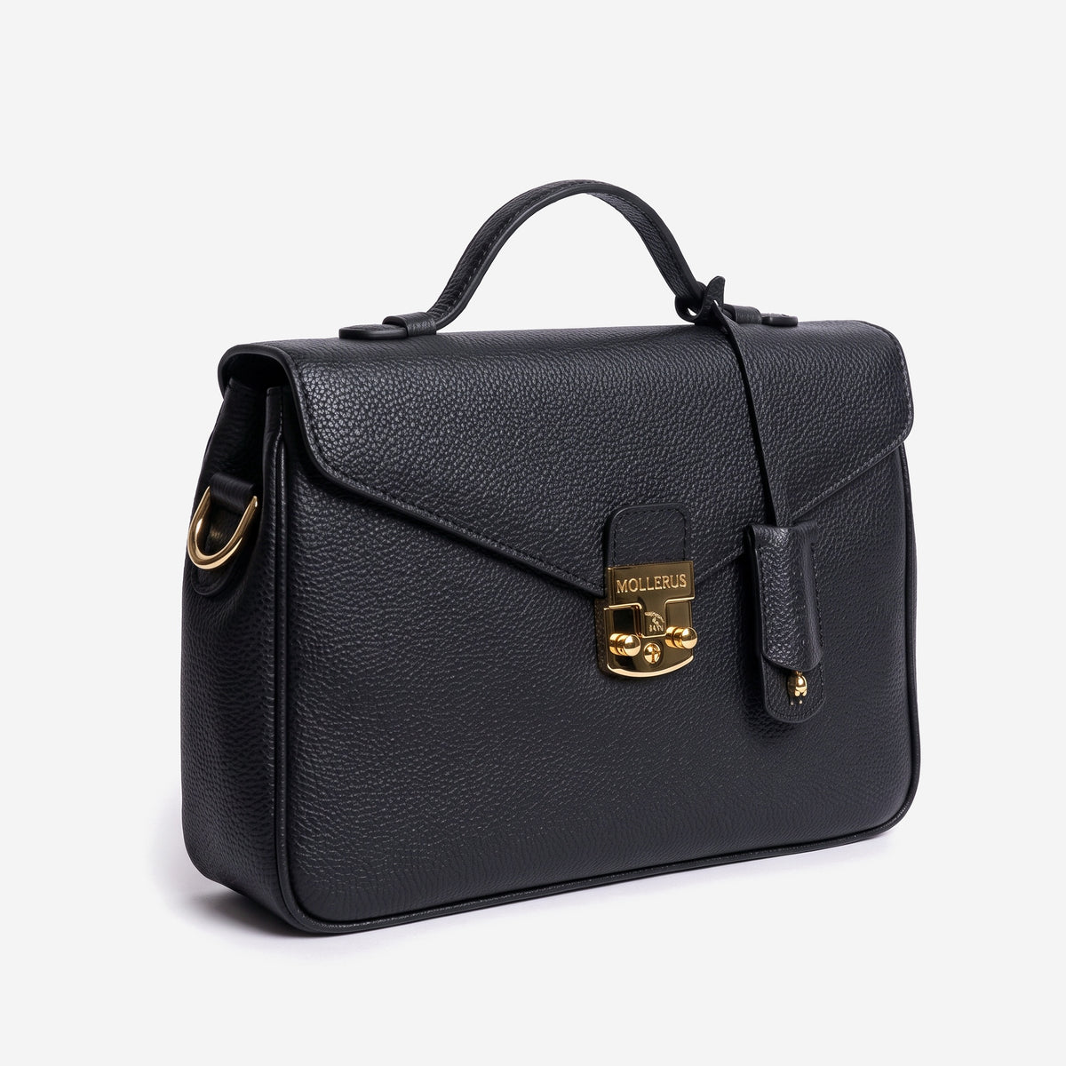 MARLY | Umhängetasche Kalbsleder classic schwarz/gold - leicht seitlich
