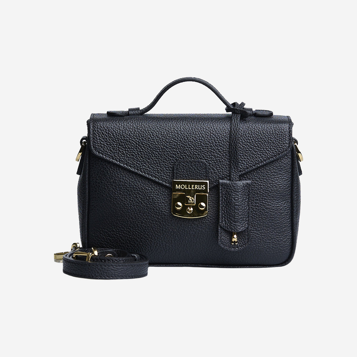 MEYRIN | Umhängetasche Kalbsleder classic schwarz/gold - frontal