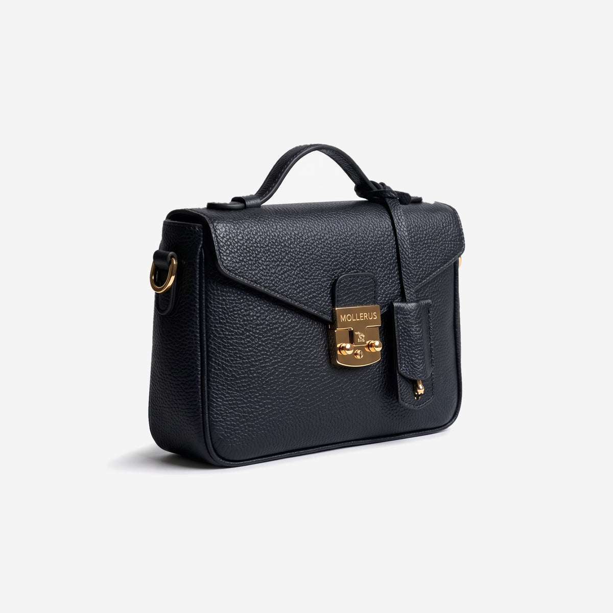 MEYRIN | Umhängetasche Kalbsleder classic schwarz/gold - leicht seitlich
