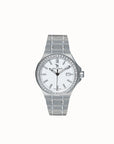 FIRST ENGELBERG |  Armbanduhr Edelstahl Zifferblatt weiss mit Swarovski Lünetten - frontal