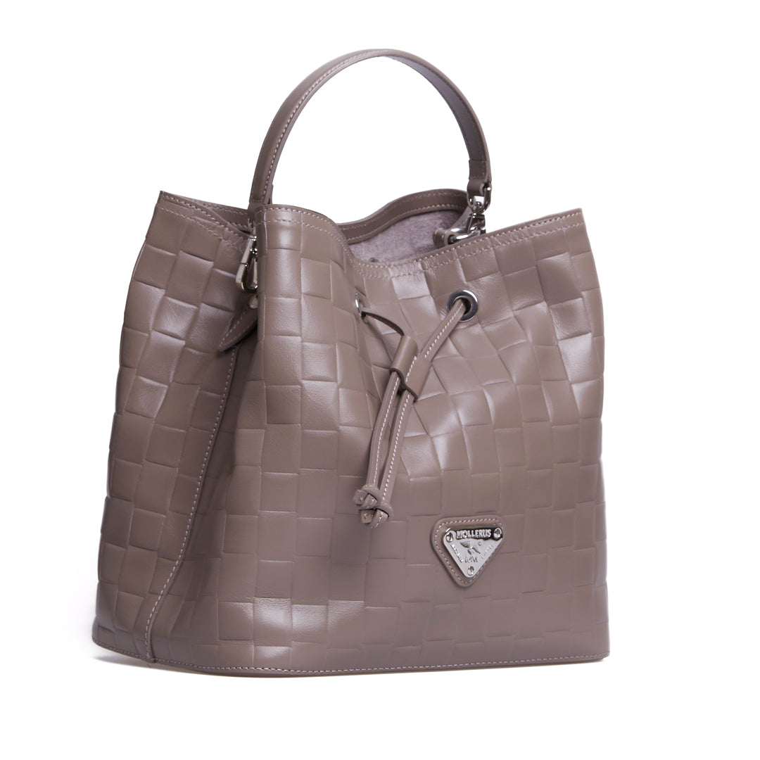 GRABS | Beuteltasche gewobene Prägung taupe grau/silber
