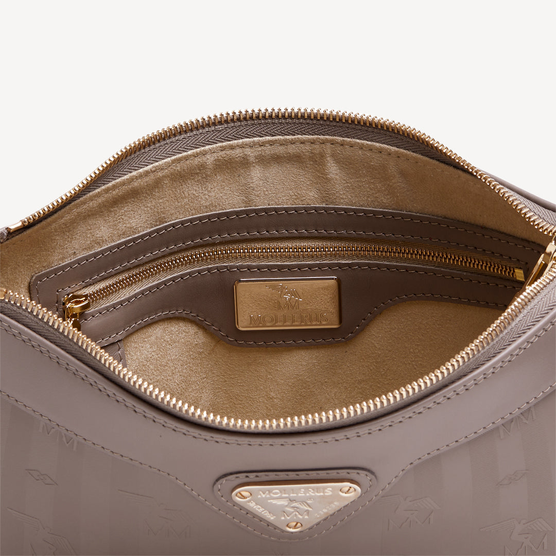 FLUMS | Umhängetasche taupe grau/gold - detail