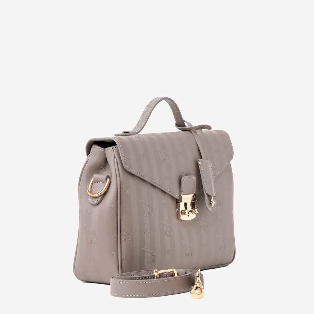 MARLY | Umhängetasche taupe grau/gold - seitlich